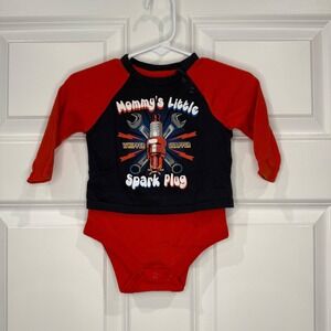 Small Wonders Baby Boy Spark Plug Bodysuit Size 3-6 Months Red Black Whiz Kid